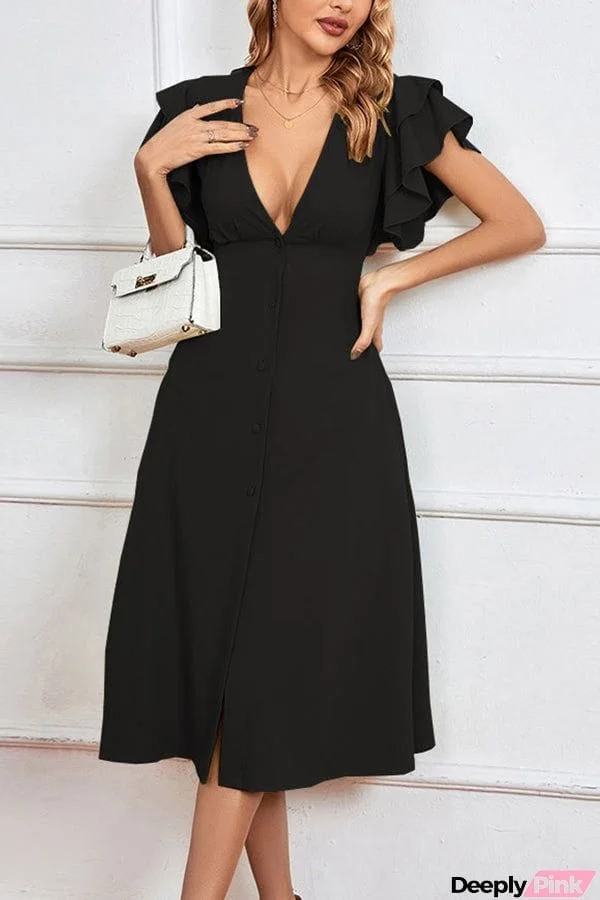 V-neck sexy backless A-line skirt mid-length dress