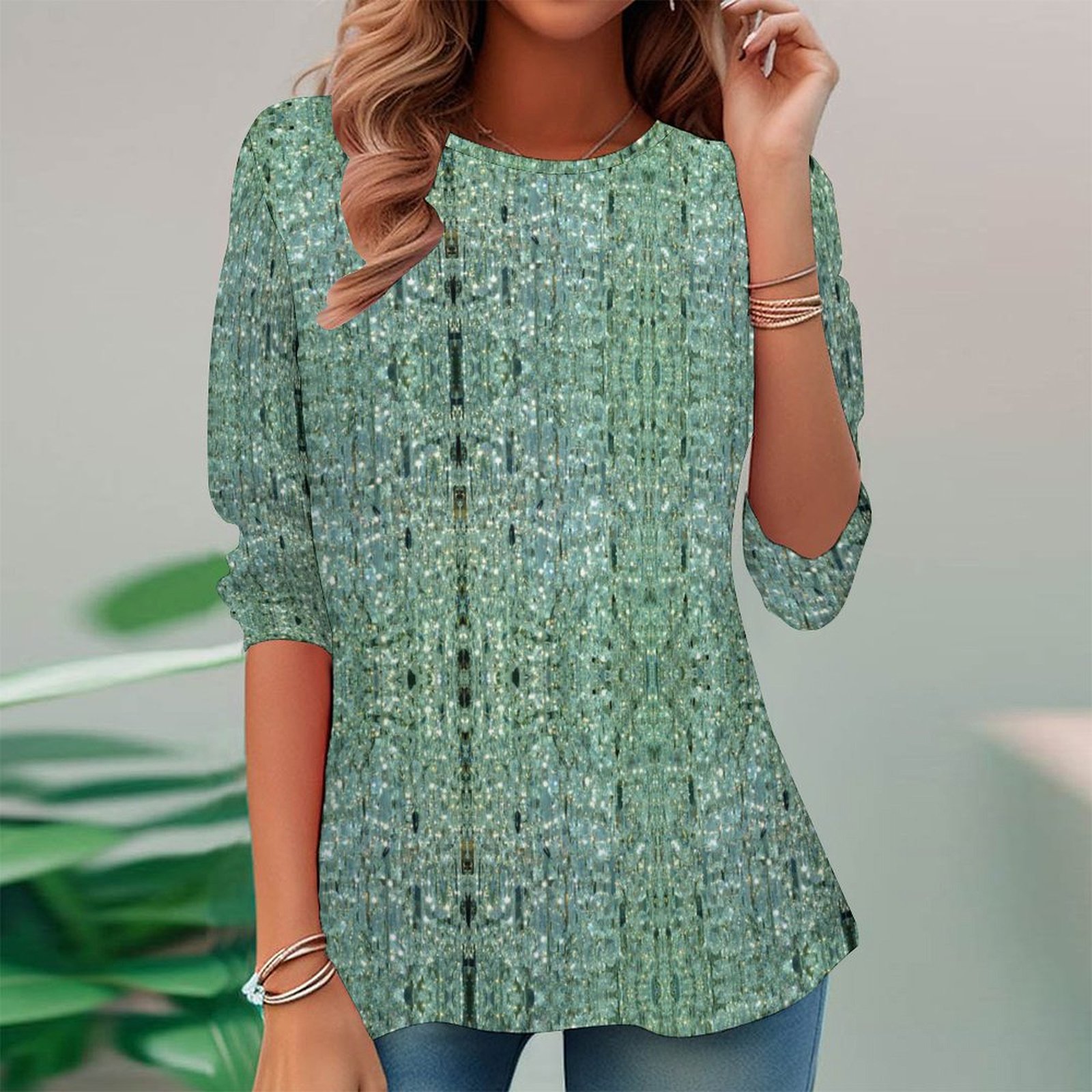 Women Long Sleeve V-neck Graphic Floral Printed Top