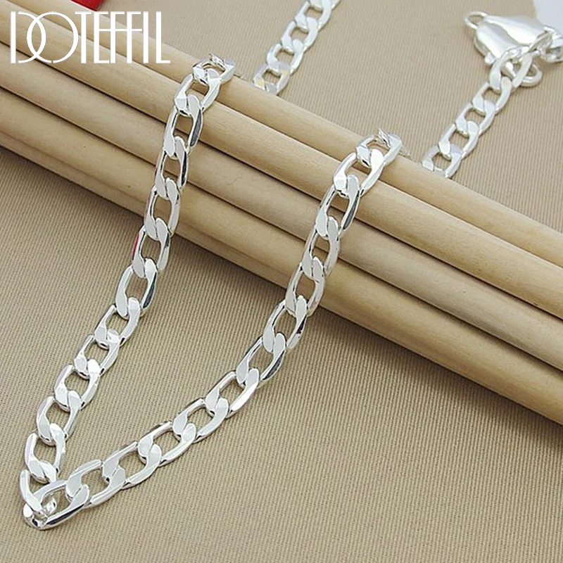 DOTEFFIL 925 Sterling Silver 8mm 24 Inch Sideways Chain Necklace For Women Men Jewelry