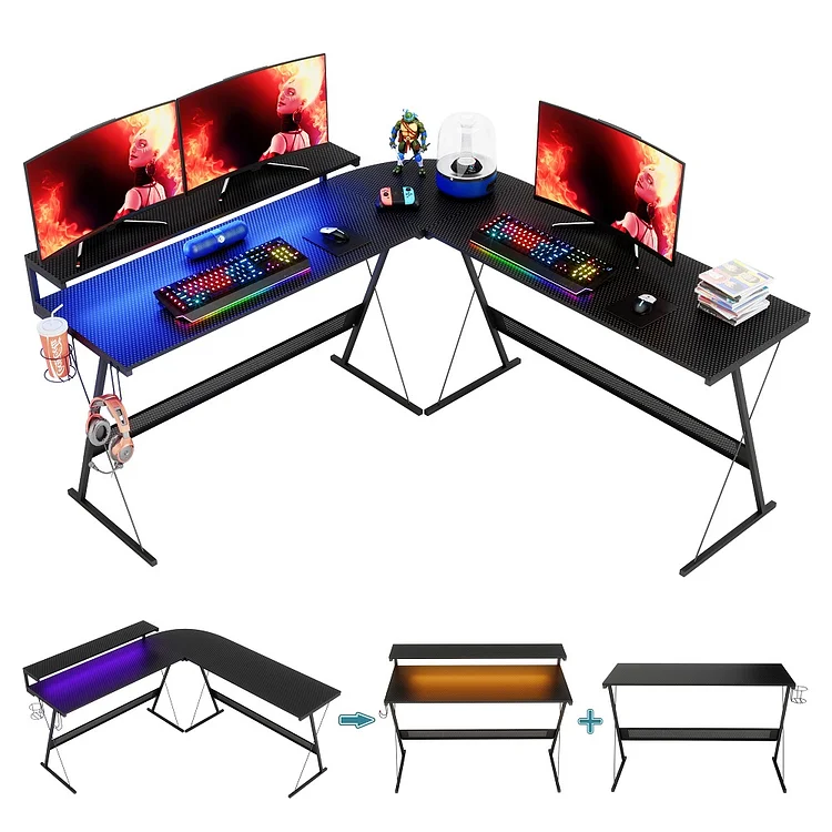 Bestier 65 inch L Shaped Gaming Computer Desk with Cup Holder
