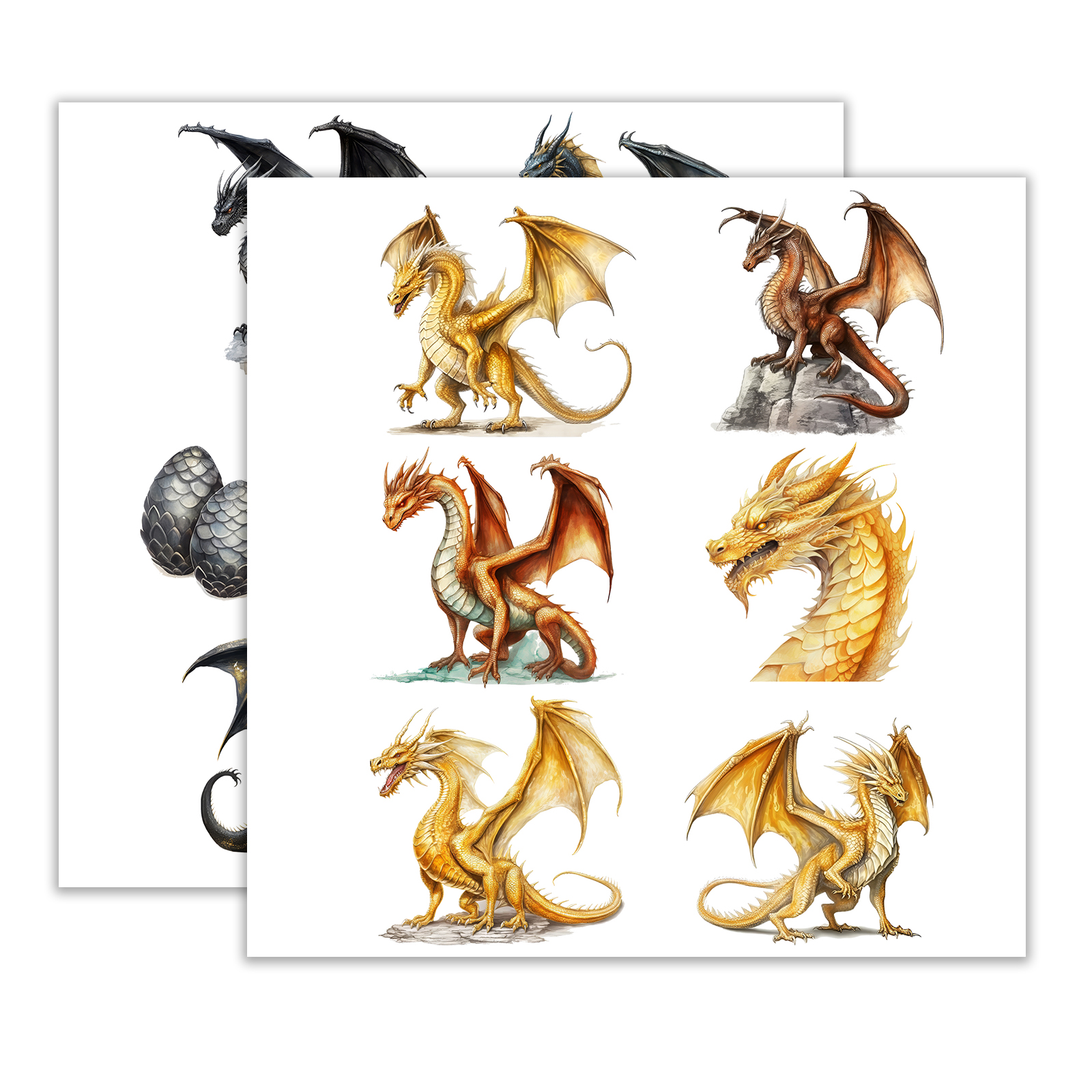 PET Sticker - 2Pcs Vintage Dragon 