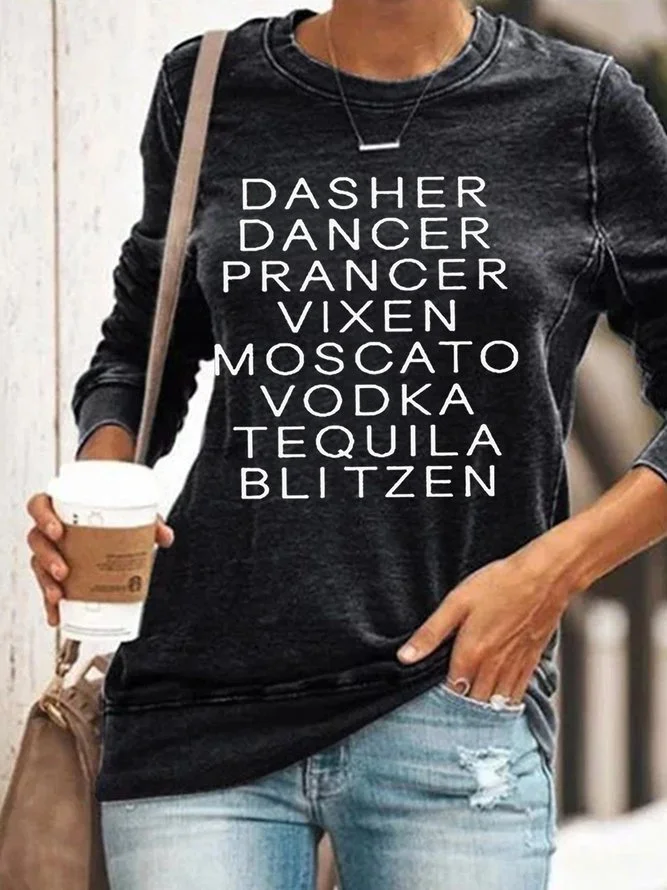 Dasher Dancer Women's Funny Drinking Christmas Casual Sweatshirt
