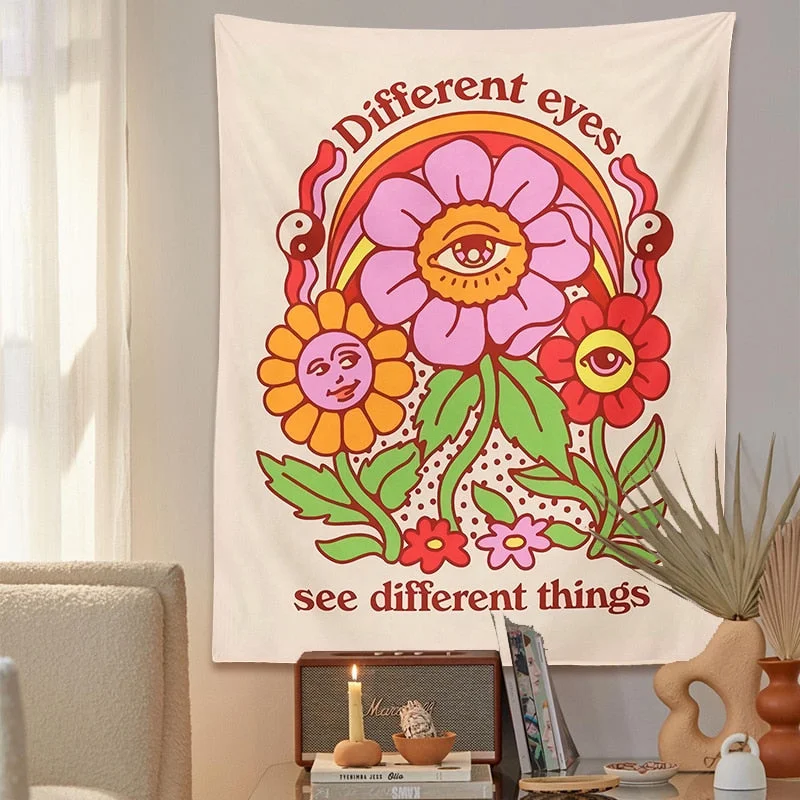 Flowers Eyes Tapestry Wall Hanging Boho different eyes Tapestry Rainbow flowers Ouija Wall Decor College Dorm Bohemian Decor
