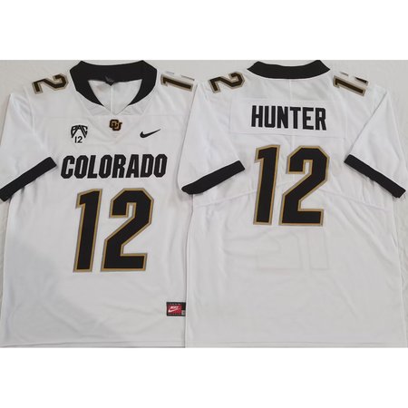 Men's Colorado Buffaloes White #12 Hunter Stitched Jersey 45PT