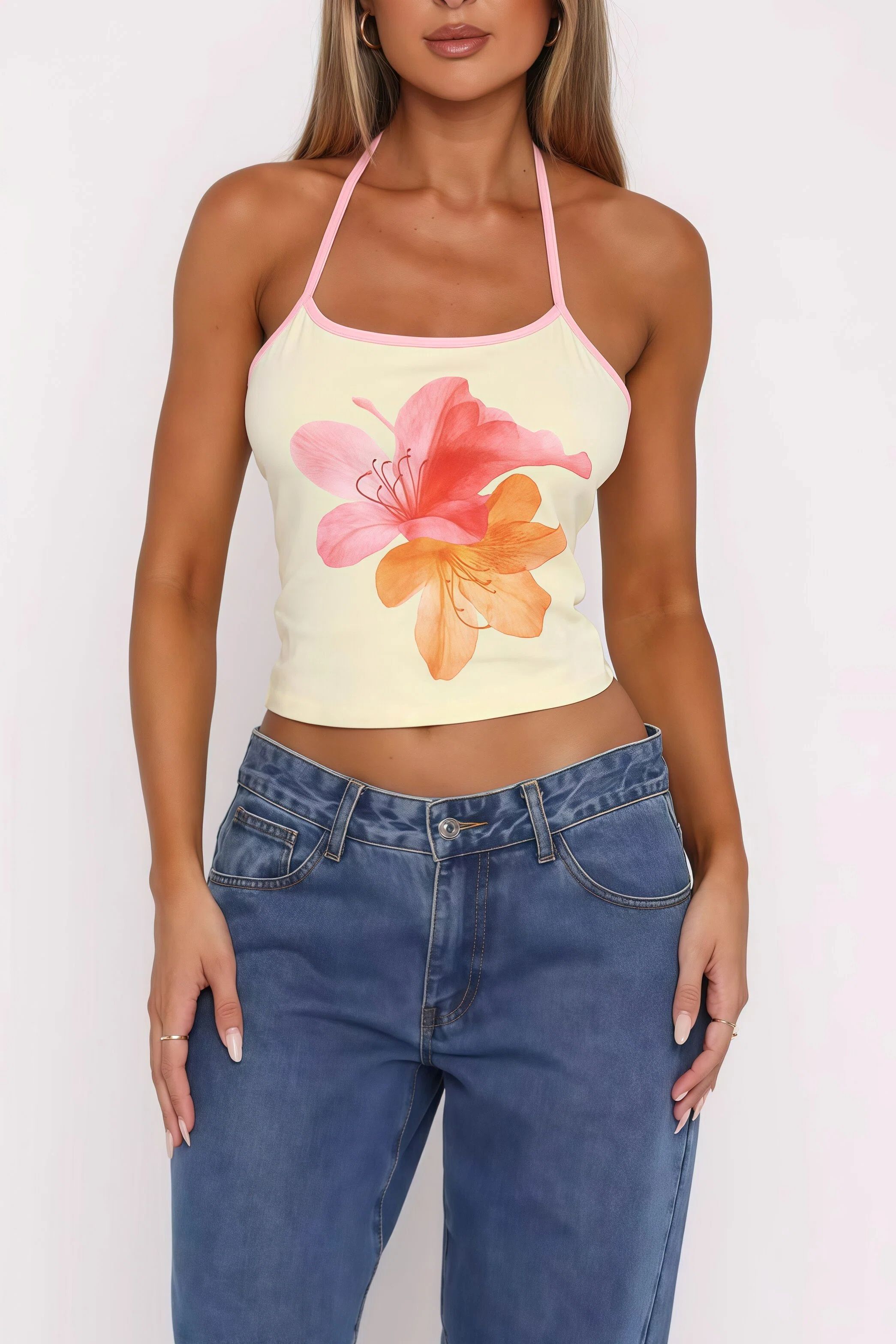 Floral Print Halter Crop Cami Top - HIGIANNA&reg;