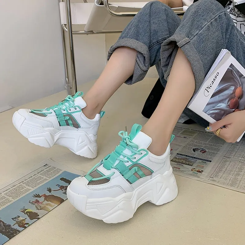 Women Sneakers 2021 Summer Breathable Mesh Women's Platform Shoes Thick Sole Height Increasing Sport Sneakers Female Footwear