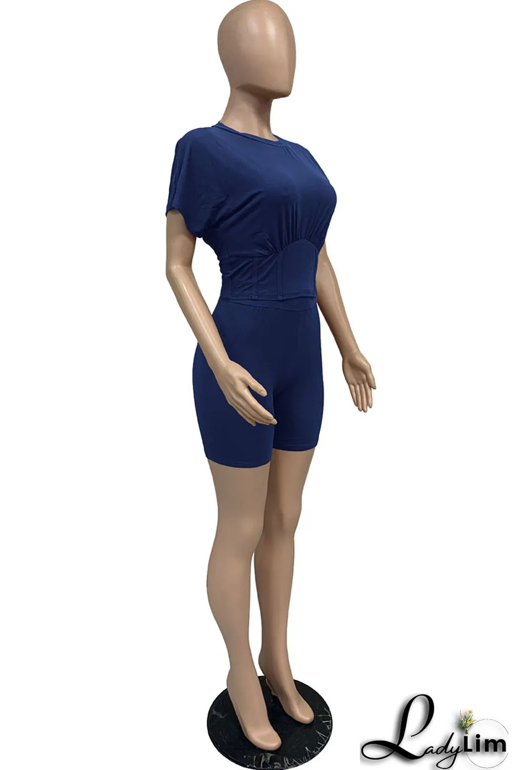 Yellow Casual Solid Split Joint O Neck Short Sleeve Two Pieces