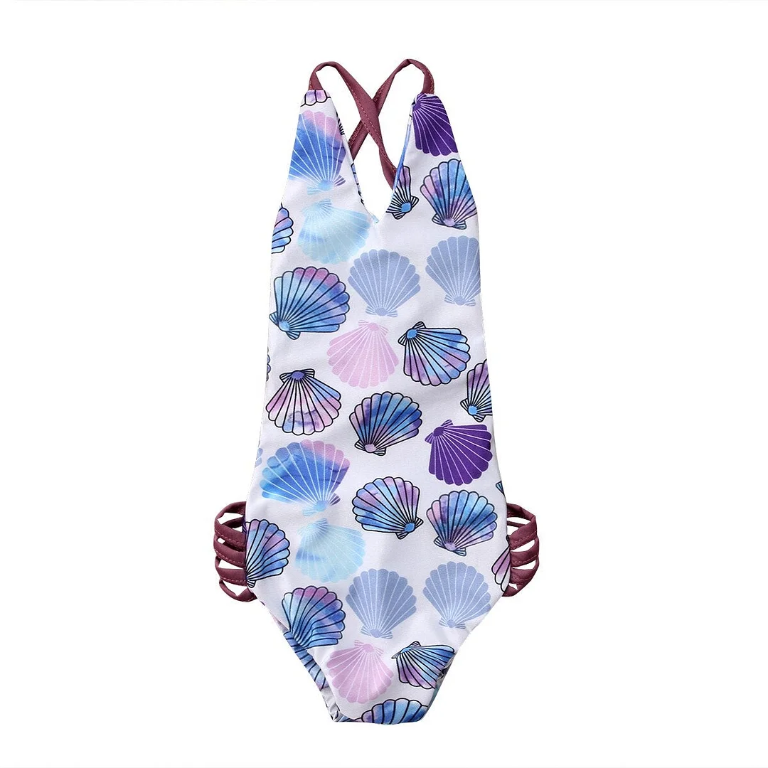 Baby Kids Girl Shell Print Swimsuit Bikini Bandage Cross V neck Swimming Suit Costume Swimwear Bathing Suit