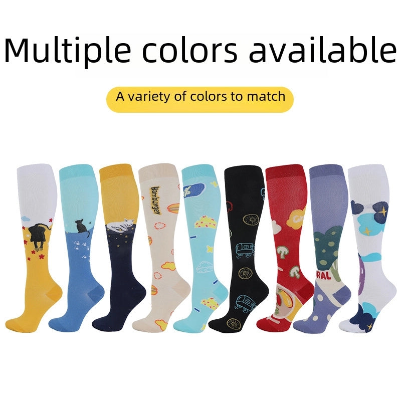 Compression Socks Calf Socks Printed Elastic Socks Sports Cycling Running Yoga Socks Men's Long Tube Compression Socks Women