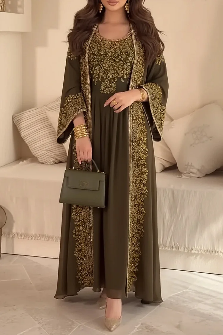 abaya dress dresses Celestial Beaded Luxury Muslim Set Zips at the back.Ablution 2-Piece Rib-knit Abaya Dress -