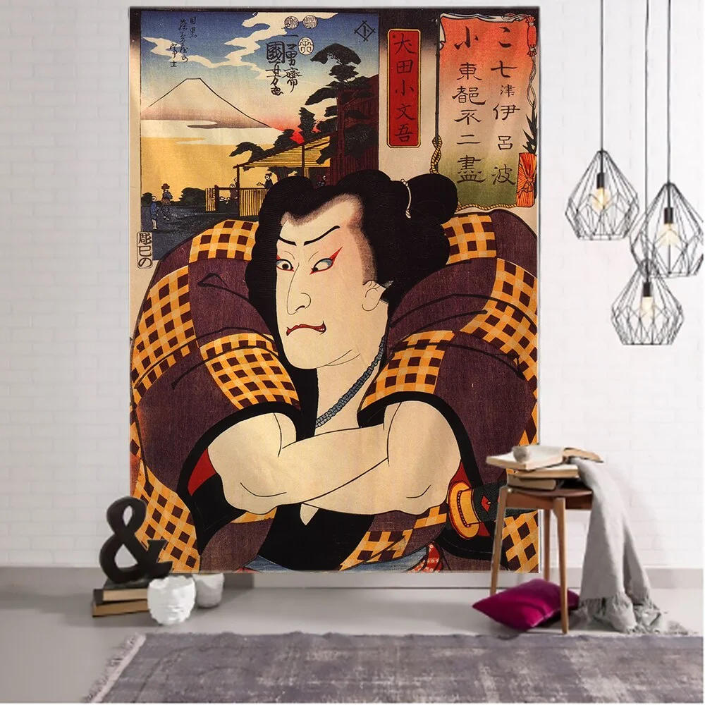 Print Blanket Kanagawa Wave Tapestry Wall Hanging Bohemian Bed Hippie Japanese Illustration Kawaii Bedroom Home Decor