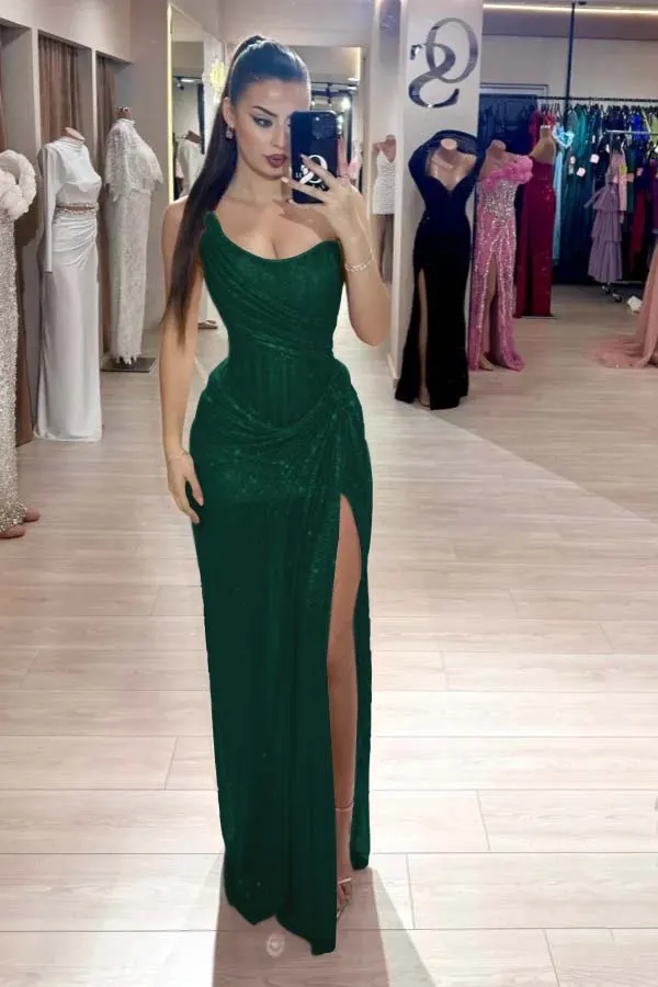 Split Light Purple Strapless Shining Sequins Prom Dress｜Acodress ZT0646