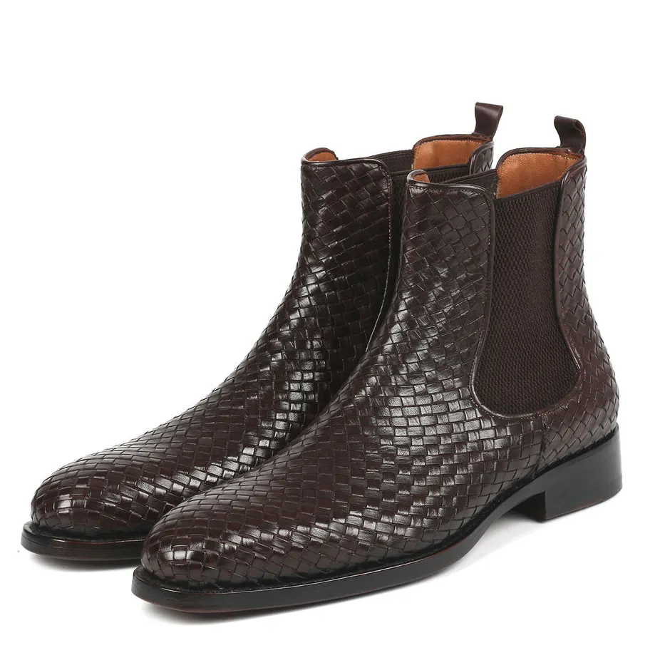 Gentleman's Braided Short Boots Chelsea Casual Martin Boots Ankle Boots-vocosishoes