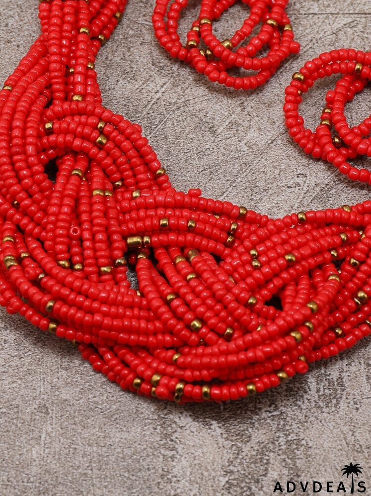 Beaded Layered Necklace & Drop Earrings