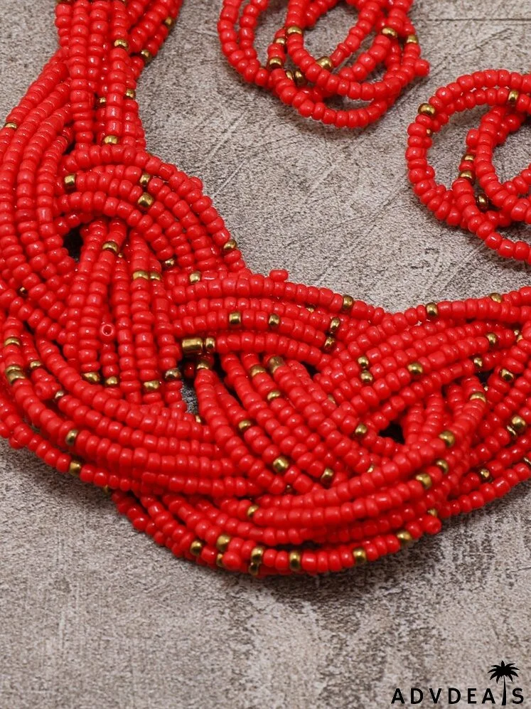 Beaded Layered Necklace & Drop Earrings