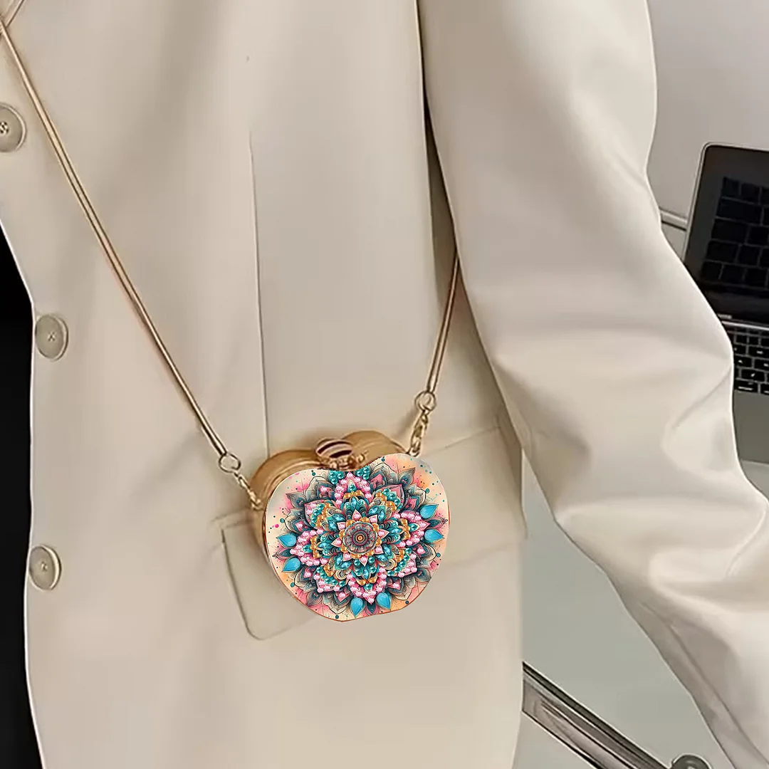 Mandala DIY Acrylic Love Diamond Art Painting Card Case Wallet with Chain Small Diamond Painting Crossbody Bag for Adults Women Girls Gift