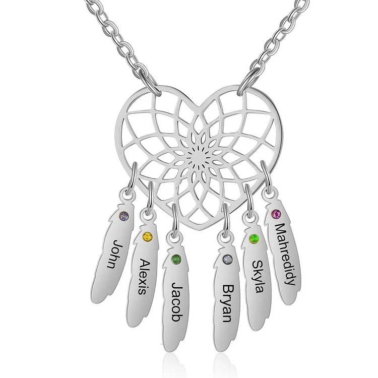 Dreamcatcher Necklace 6 Personalized First Name with 6 Birthstone