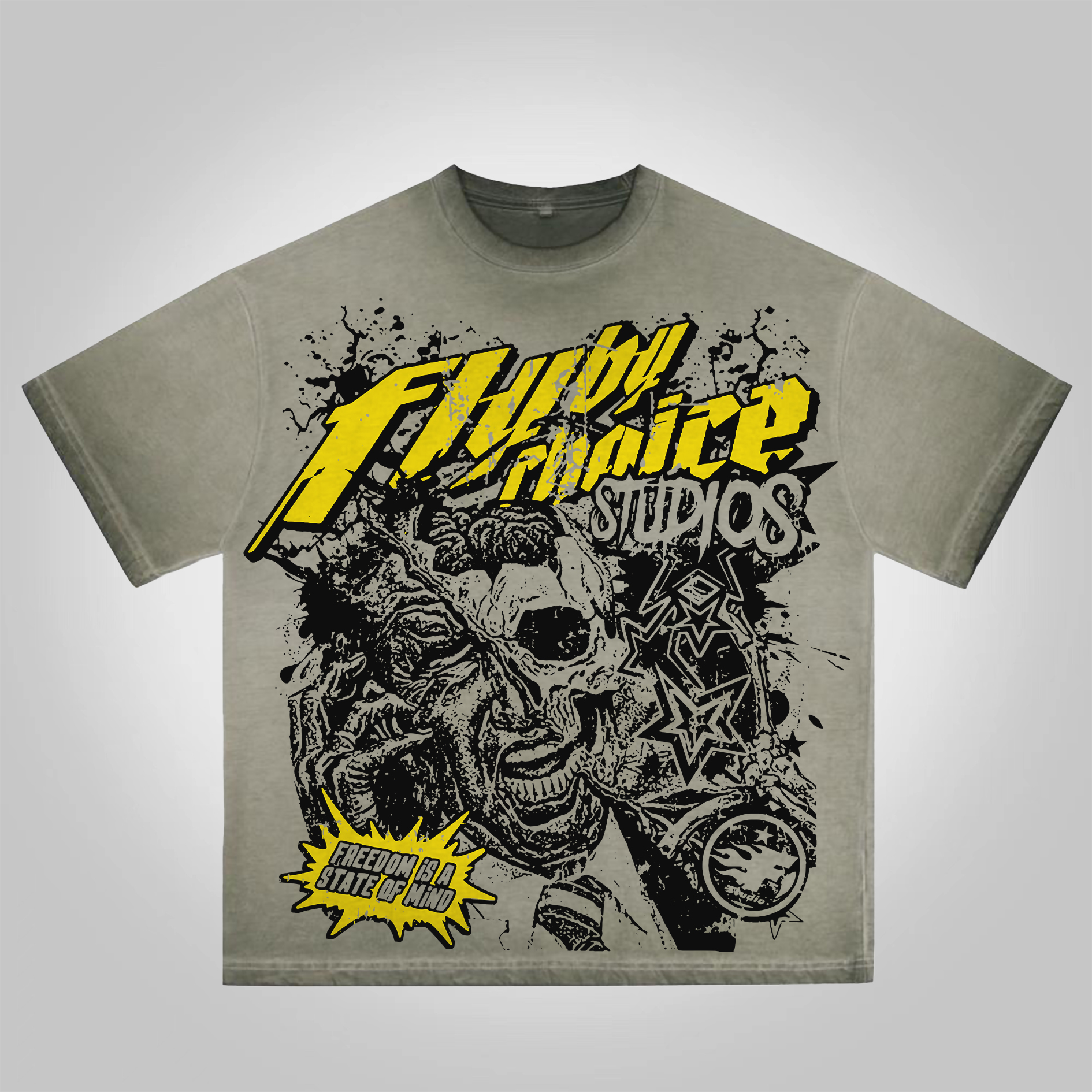 Sopula Fly By Choice Freedom Is A State Of Mind Skull Graphic Washed Cotton T-Shirt - SOPULA