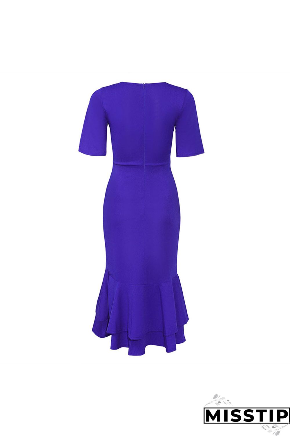 Dark Blue Fashion Slim V-neck Ruffled Dress
