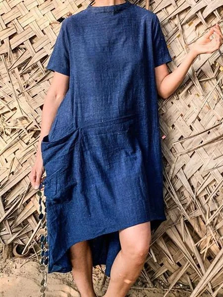 Casual Cotton Hippie Dress with Pockets