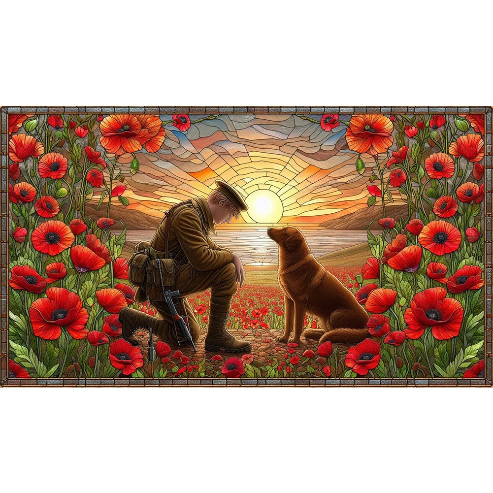 Diamond Painting - Full Round Drill - Warriors and War Dogs(Canvas|70*40cm)