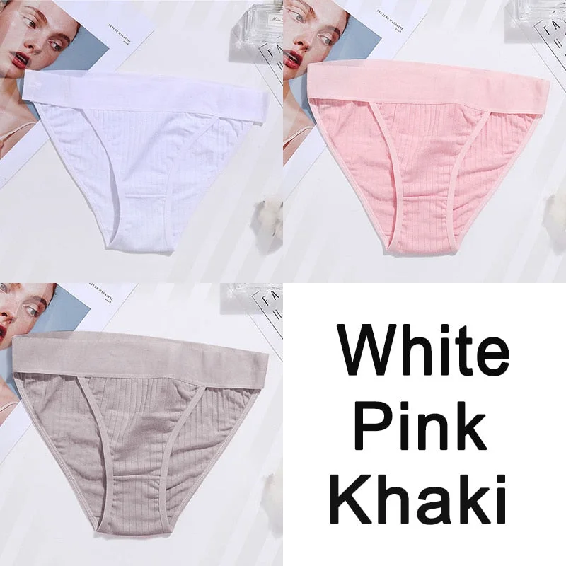 3PCS Women Cotton Panties Sexy Low Waist Underwear Panties Female Lingerie Underpants Hollow Heart Embossed Briefs Solid Color