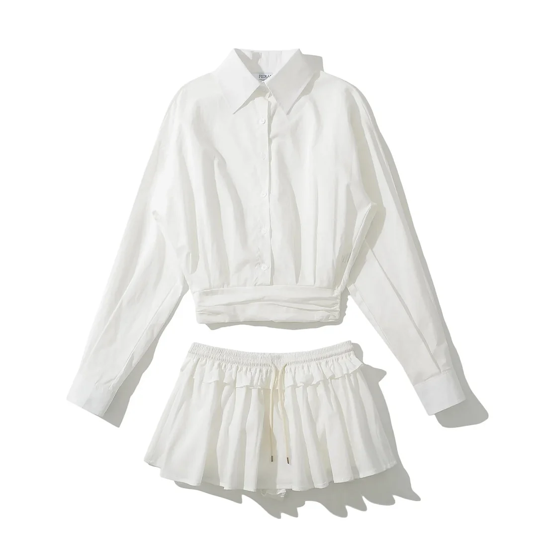 Toloer Plaid Ruched Buttoned Shirt And Pleated Micro Skirt-Outfit Ideas