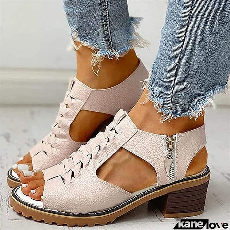 Women's Fashion Casual Hollow Out Side Zipper Sandals