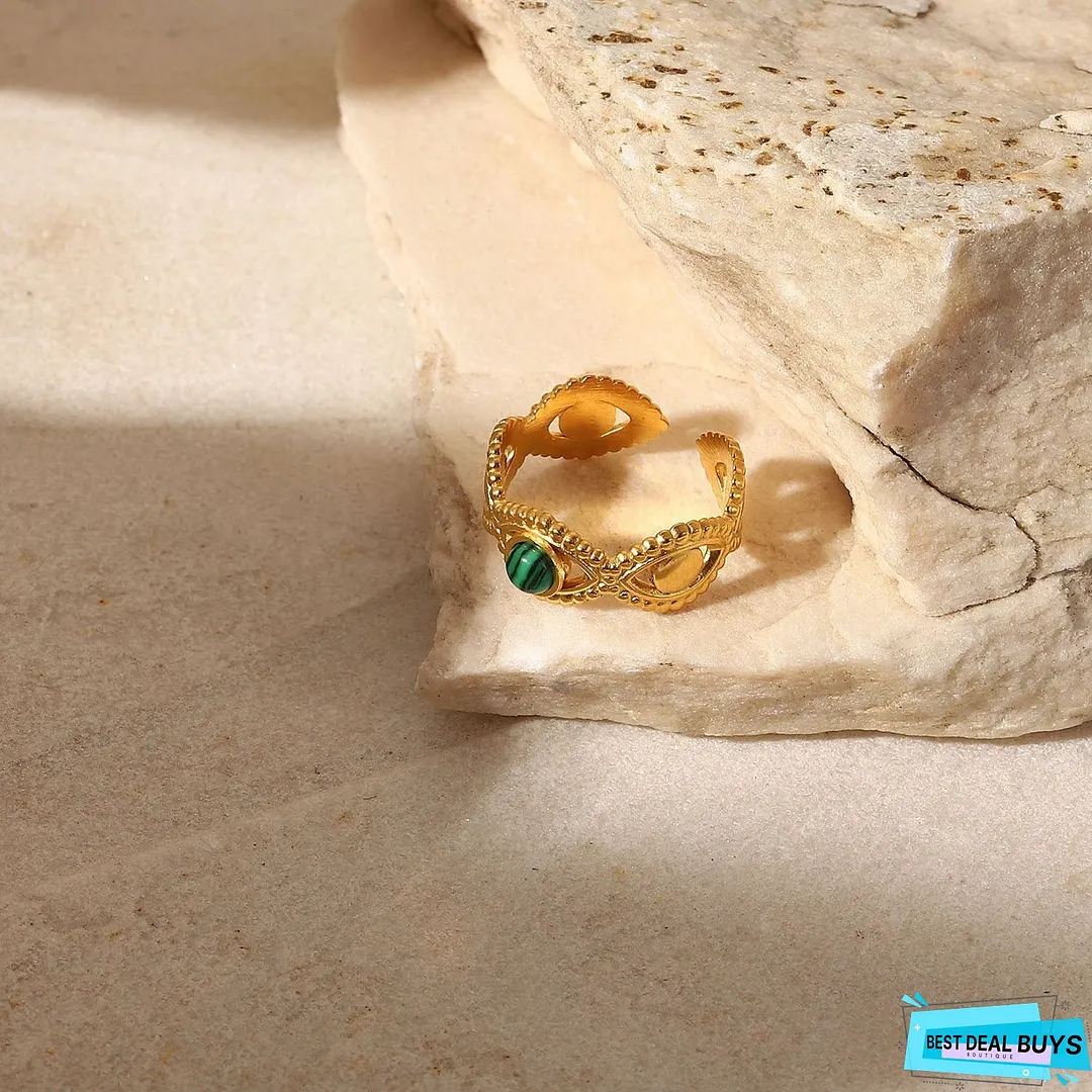 18K Gold Stainless Steel Green Malachite Natural Stone Ring