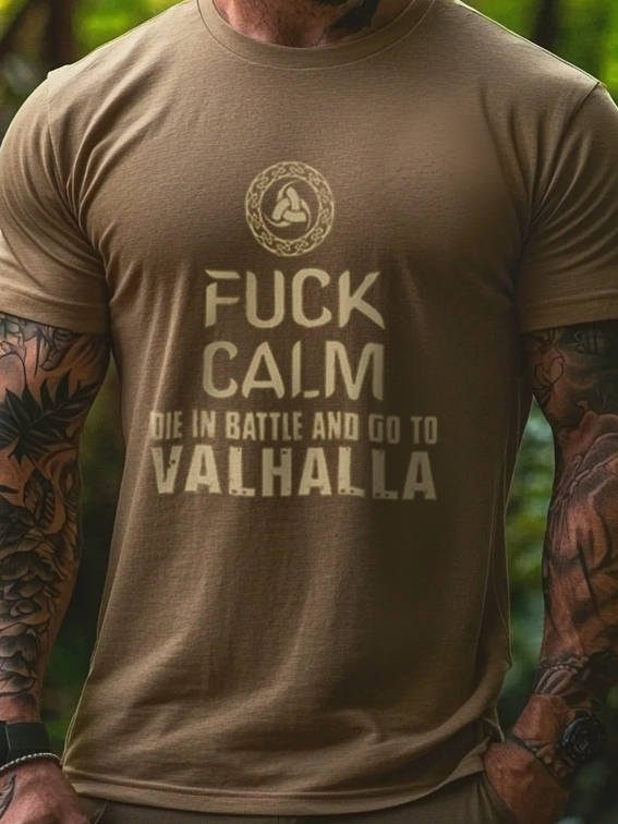 Men's Casual Go Valhalla Viking Warrior Totem T-shirt
