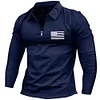 Men's Vintage American Flag Print Zip Lapel Long Sleeve T-Shirt by Inlyline
