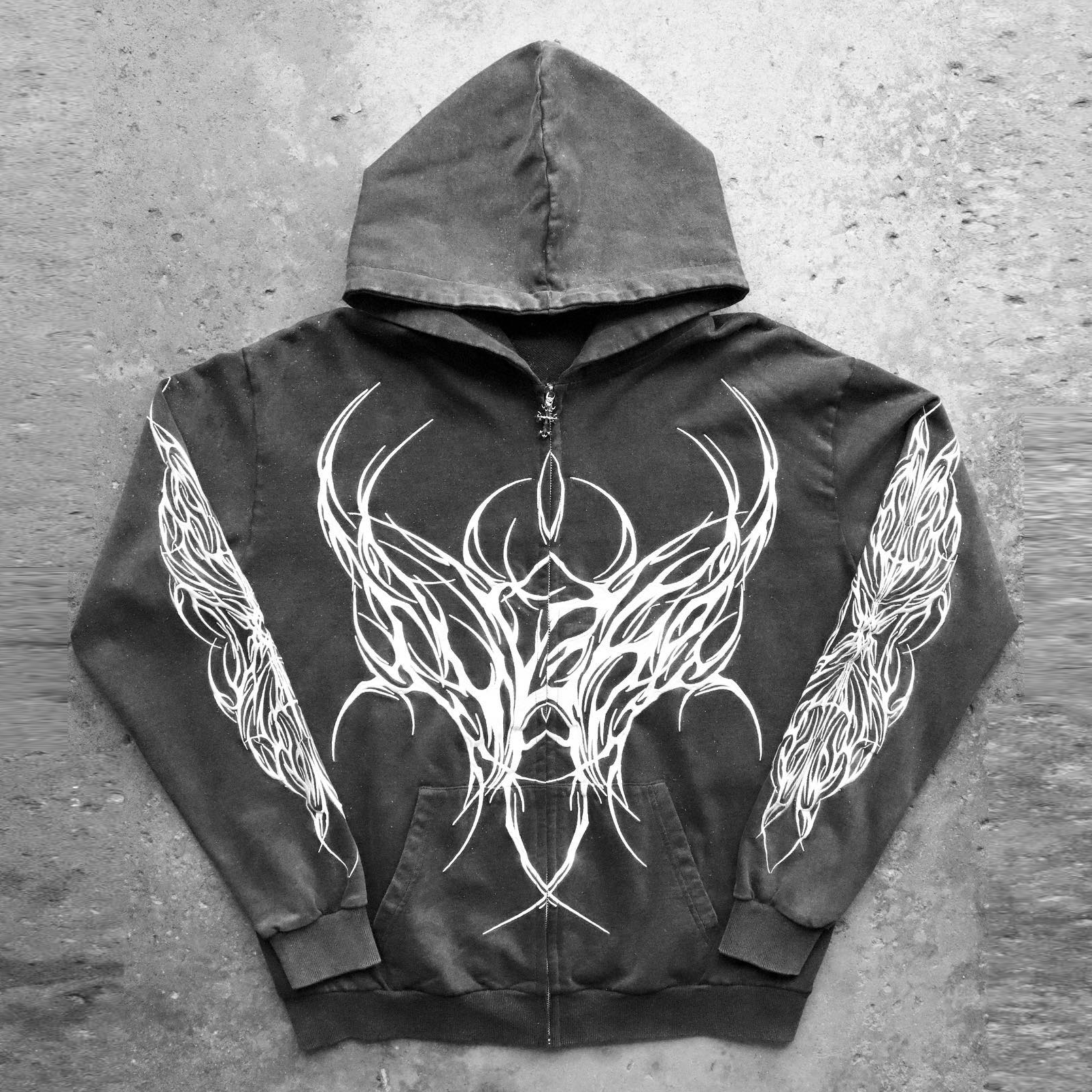 y2k street style zip-up print hoodie