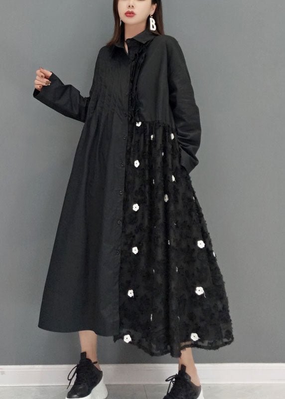 Bohemian Black lace Patchwork shirt Dresses Spring CK354- Fabulory