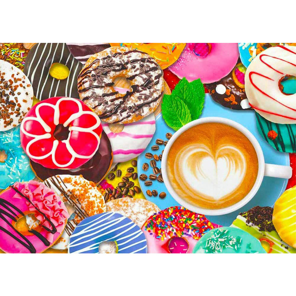 

40*30CM - Round Drill Diamond Painting - Coffee Donut, 501 Original