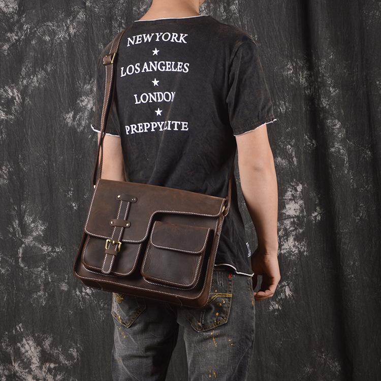 Vintage Handmade Leather Crossbody Messenger Bag