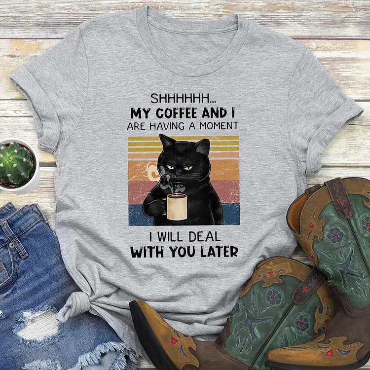 Coffee Cat T-shirt Tee -01475-Annaletters