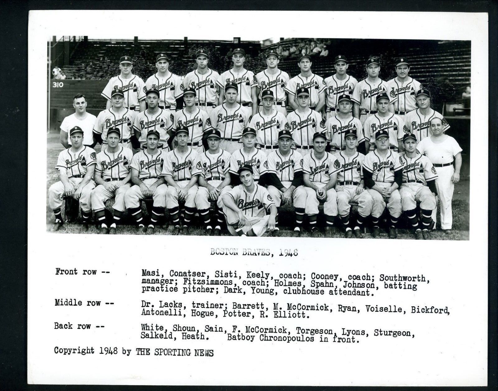 Boston Braves 1948 Team Picture Sporting News Press Original Photo Poster painting