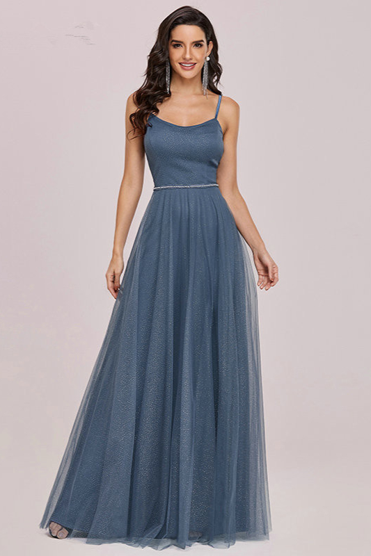 Dusty Blue Spaghetti-Straps Long Prom Dress Online - lulusllly