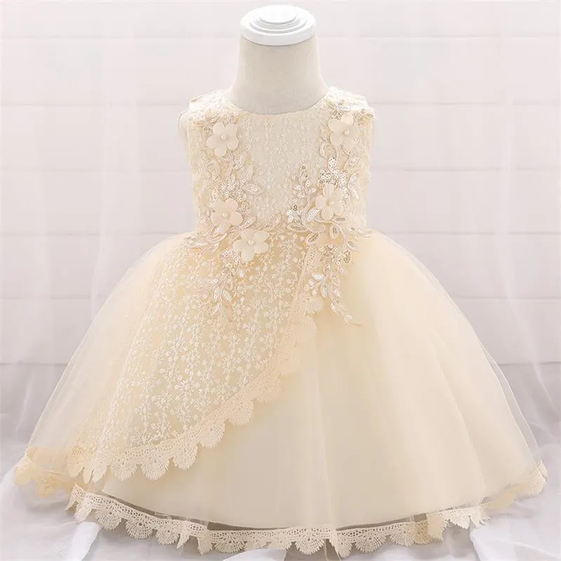 2021 Summer  Clothes Tulle Infant 1st Baptism Dress For Baby Girl Dresses Party And Wedding Flower 2 1 Year Birthday Dress Tutu