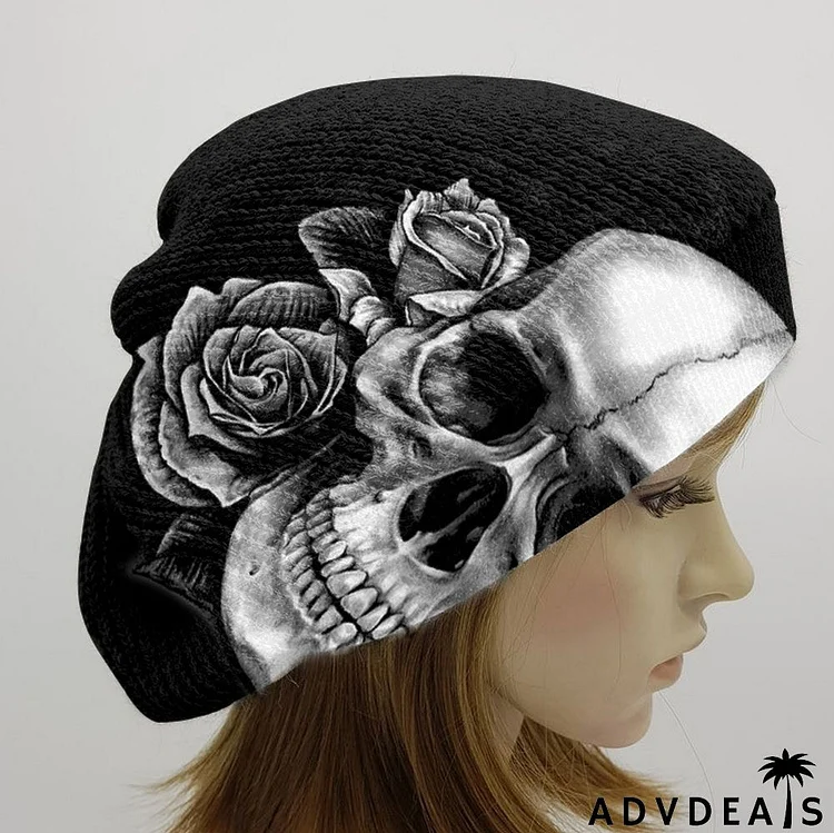 Punk floral skull warm hat