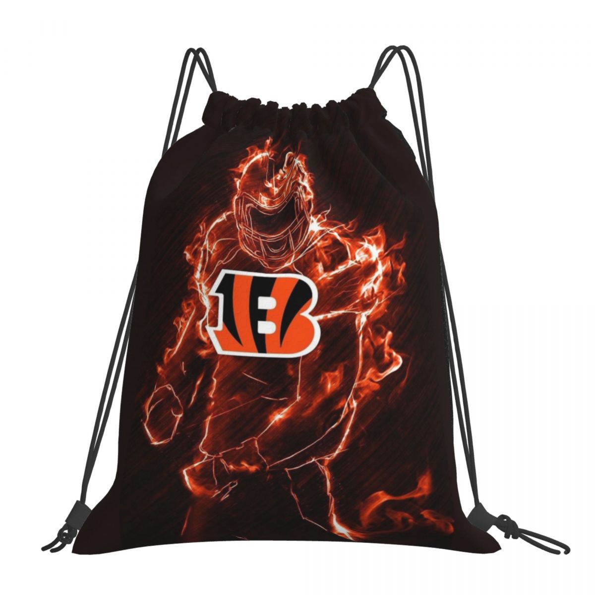 Cincinnati Bengals Flame Art Waterproof Adjustable Lightweight Gym Drawstring Bag