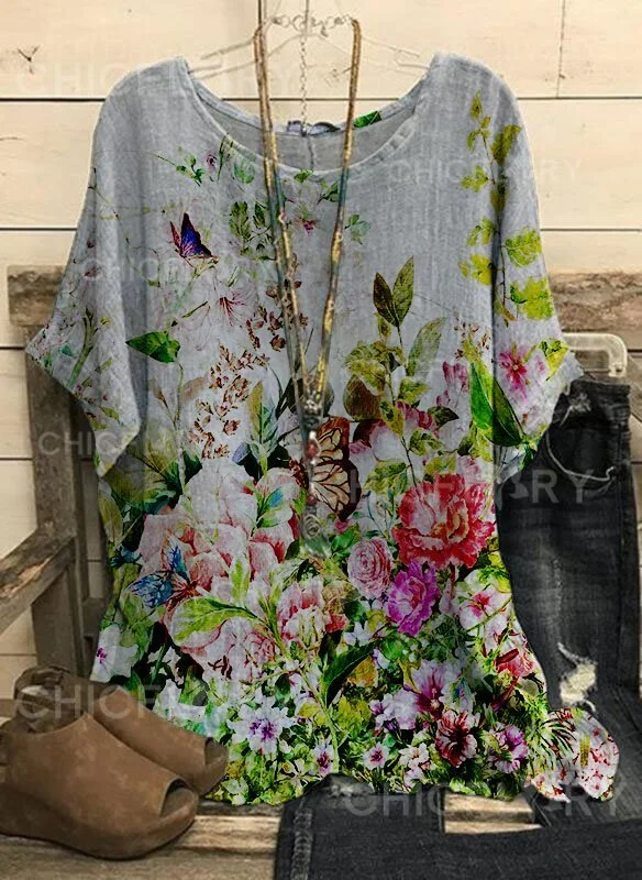 Women's Floral Butterfly Loose Top