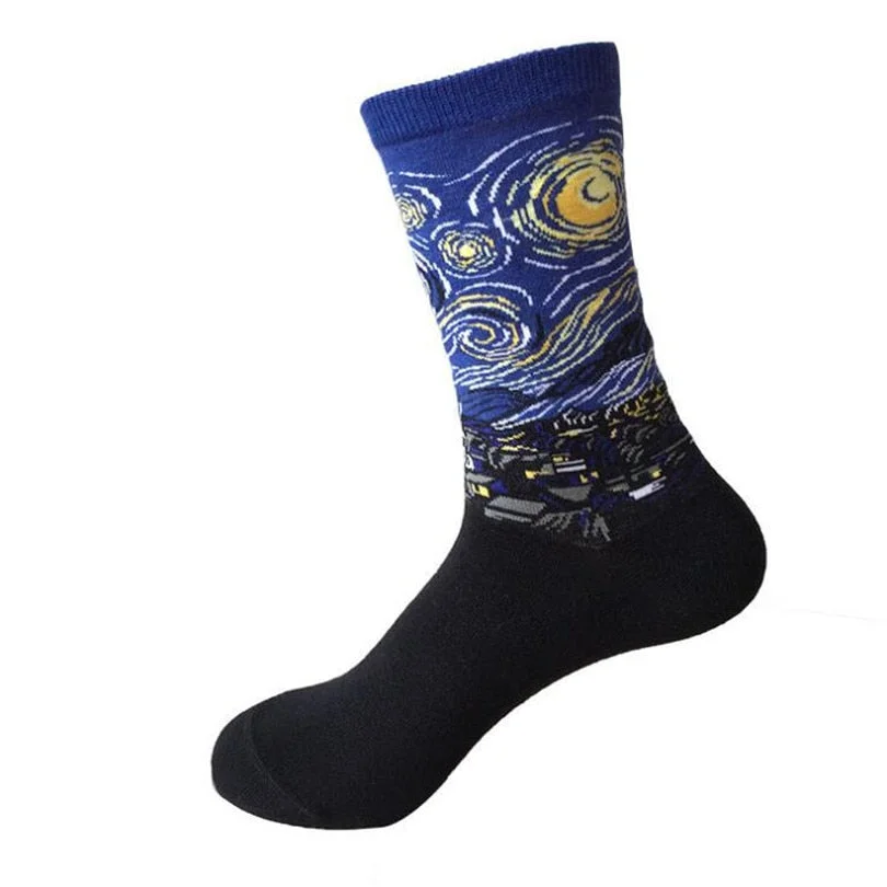 CUHAKCI Cotton Socks Funny Oil Painting Fashion Happy Socks Night Winter Male Female Colorful Print Van Gogh Art Sock one pair