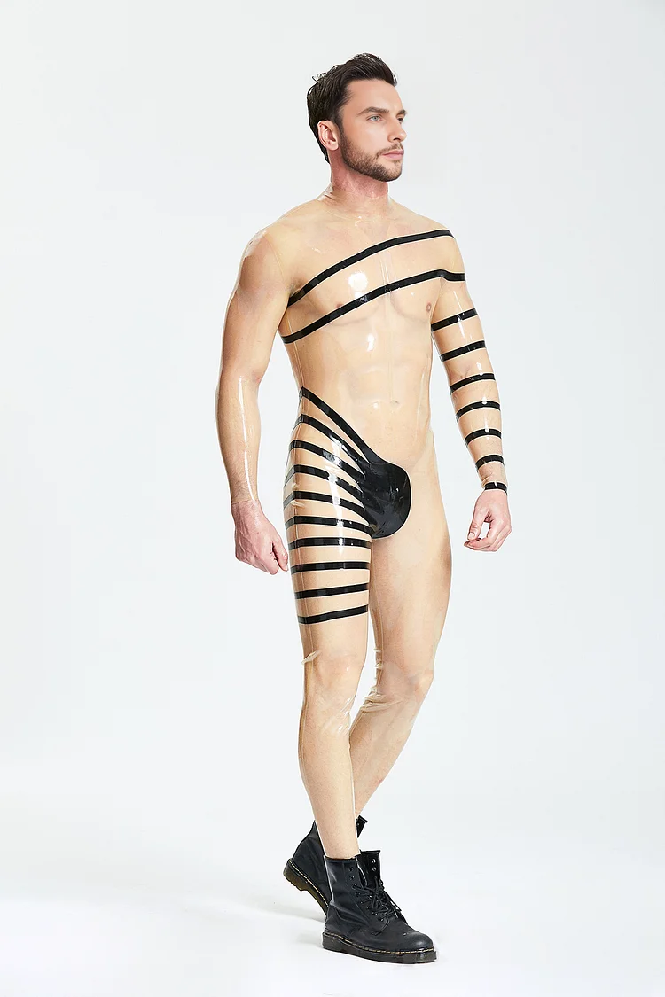 Men Latex Catsuits Male Spiral Translucent Catsuit - Seductive & Artistic