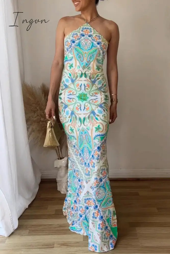 Ingvn - Sexy Bohemian Geometric Printing Halter Printed Dress Dresses Multicolor / S Dresses/Boho