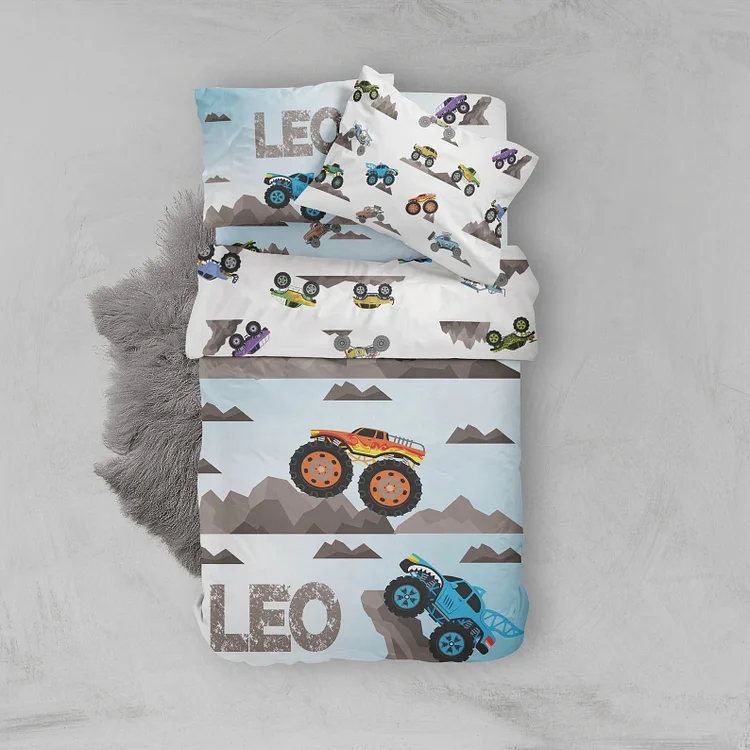 BlanketCute-Personalized Lovely Bedroom Monster Truck Bedding Set with Your Kid's Name | 02