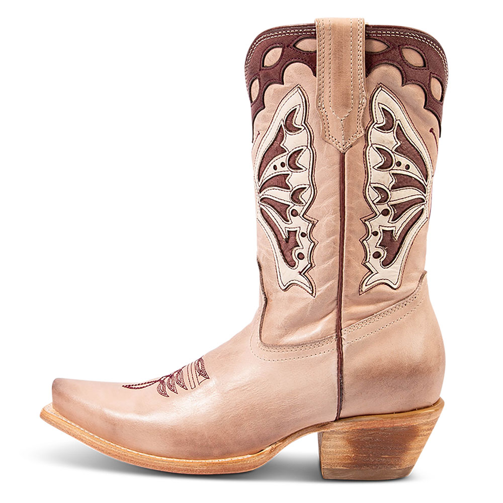 Nude & Brown Butterfly Inlay Snip Toe Chunky Heel Cowgirl Boots