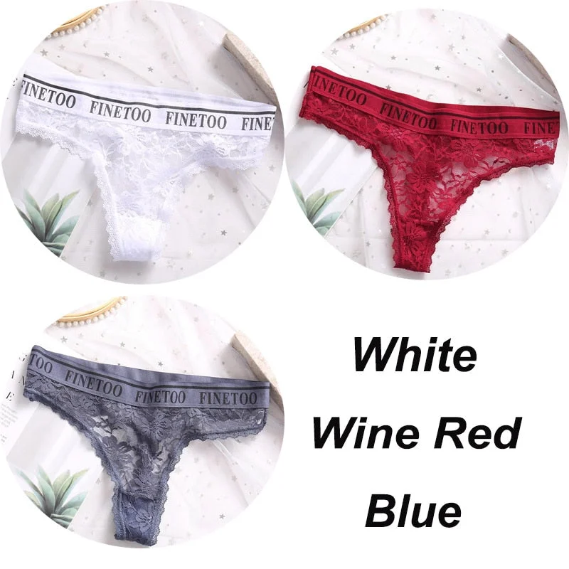 3PCS/Set Women Lace Panties Sexy G-string Underwear Female Underpants Floral Solid Color Briefs Lingerie Sexy Thong Panties M-XL