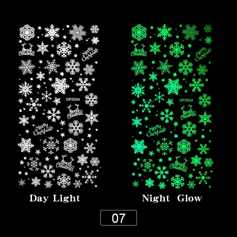 3D Luminous Nail Stickers Halloween Pumpkin Spider Star Moon Transfer Sliders  Winter Glow In The Dark Nail Art Decoration-Nail Inspo