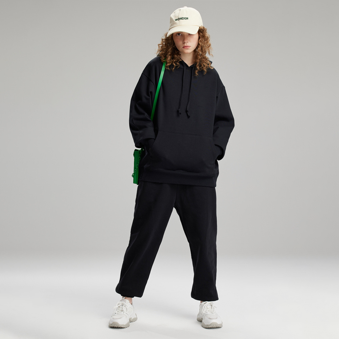 Solid color loose hooded sweatshirt set